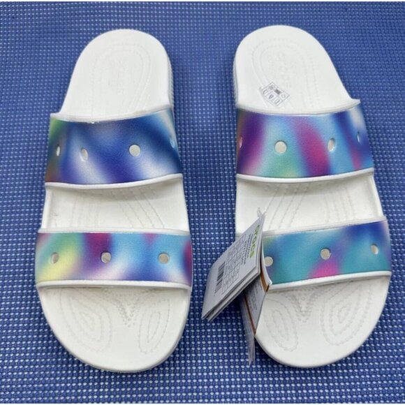 Crocs Mens Solarized Slide Sandals Multicolor Tie Dye Slip On Flat Heel 12 New - Picture 1 of 9